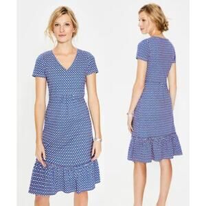 Boden Melissa Short Sleeve Ruffle Hem Jersey T-Shirt Dress Blue Pink Womens 6P